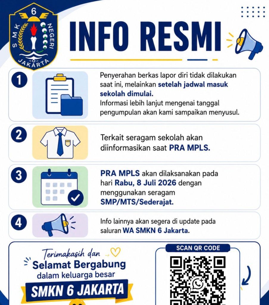 Informasi Resmi untuk Peserta Didik Baru SMKN 6 Jakarta Tahun Ajaran 2026/2027